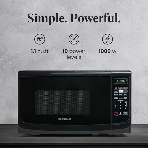 Farberware Countertop Microwave 700 Watts for Apartments and Dorms - Easy Clean Grey Interior and Child Lock - Best Sell