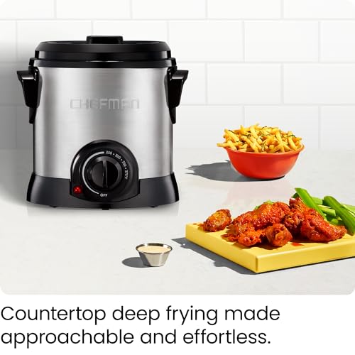 Chefman Fry Guy Deep Fryer for Easy Cooking, Stainless Steel Construction, |2 Cup Capacity, Non-Stick Removable Basket