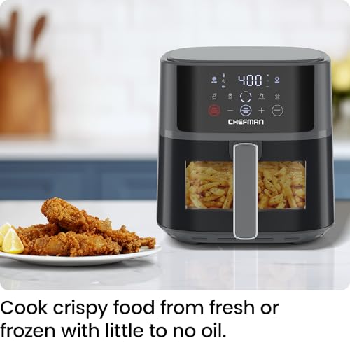 Chefman 6 QT Air Fryer – Quick & Easy Meals, Hi-Fry Technology, Easy-View Window - Grey  
Chefman 6 QT Air Fryer – Compa