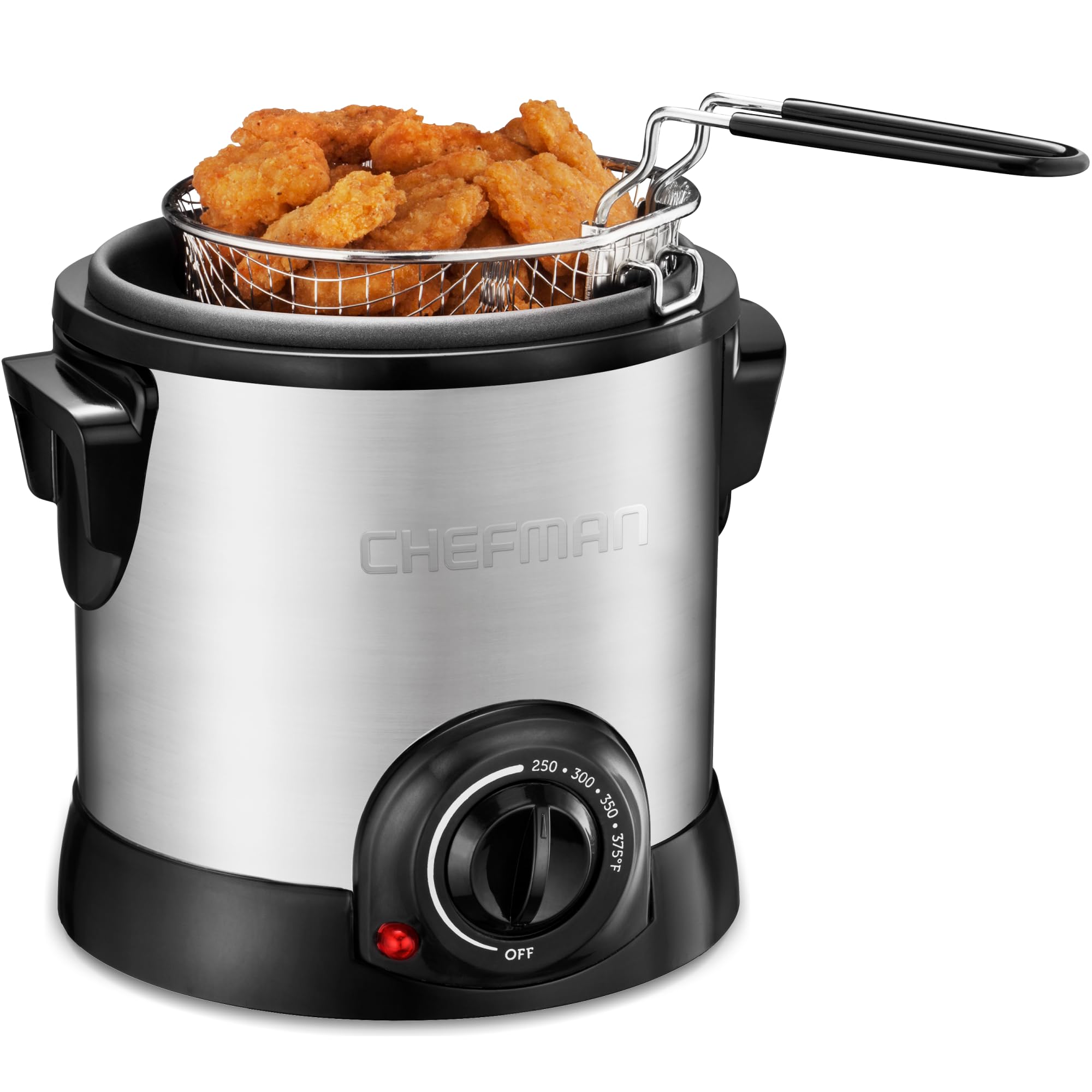 Chefman Fry Guy Deep Fryer for Easy Cooking, Stainless Steel Construction, |2 Cup Capacity, Non-Stick Removable Basket