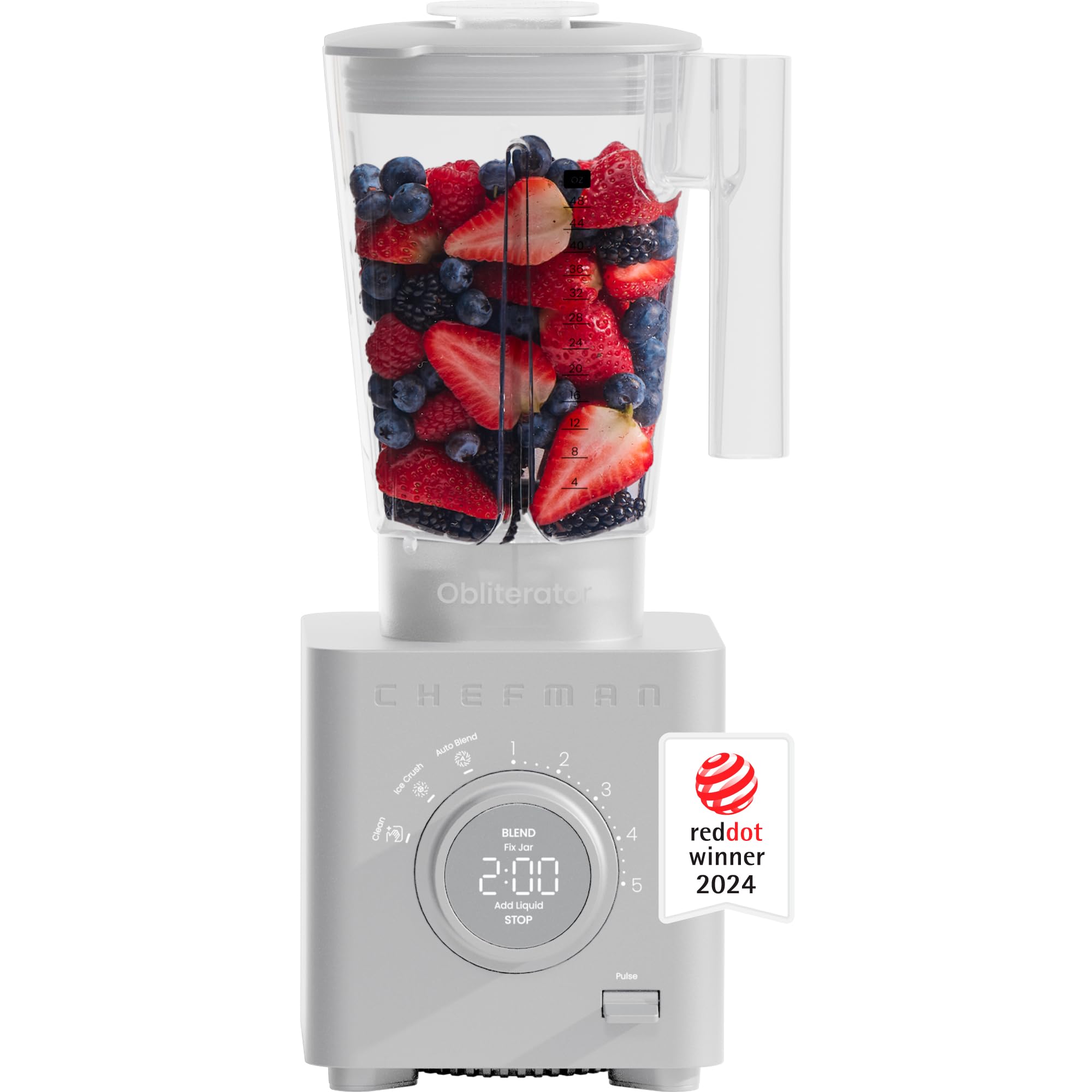 Chefman Obliterator 48 oz Countertop Blender for Smoothies - Powerful 1380W Motor, Crush Ice and Frozen Fruit, Stainless