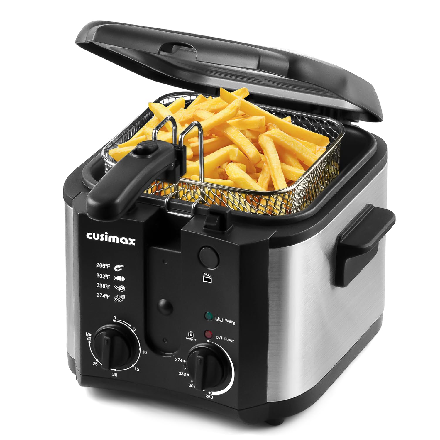 CUSIMAX Electric Deep Fryer for Home Use, 1500W, Adjustable Temperature & Time, Lid with View Window and Odor Free Filte
