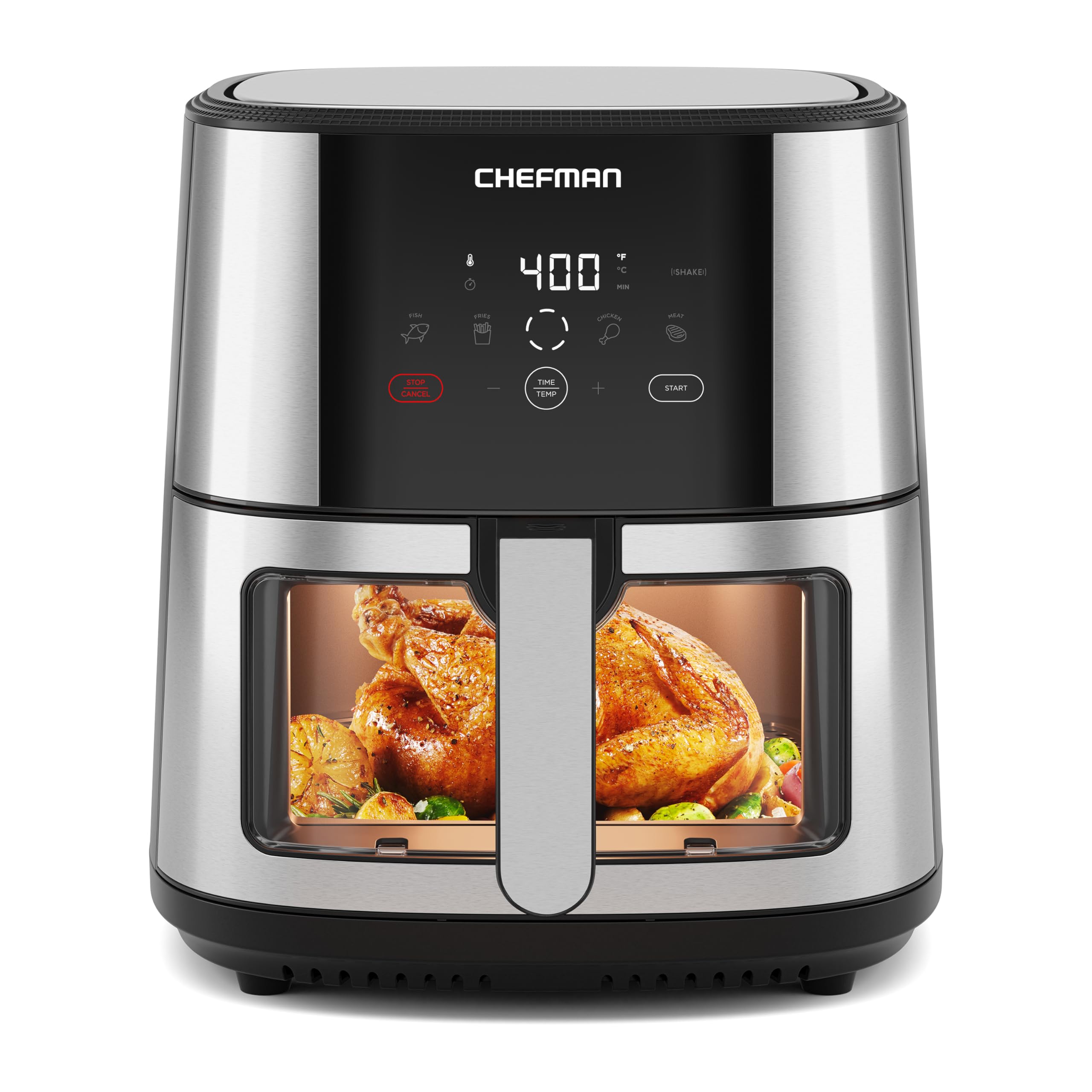 Chefman Easy-View Air Fryer 8 Qt Family Size with Nonstick Dishwasher Safe View Window Digital Control Broil Roast Dehyd